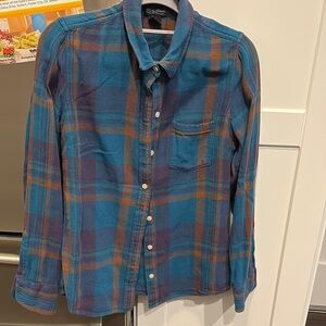 Lucky Brand  Blue and Brown Plaid Shirt